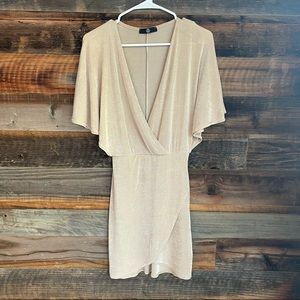 MISSGUIDED  Plunge wrap front kimono sleeve dress gold  Sz 6